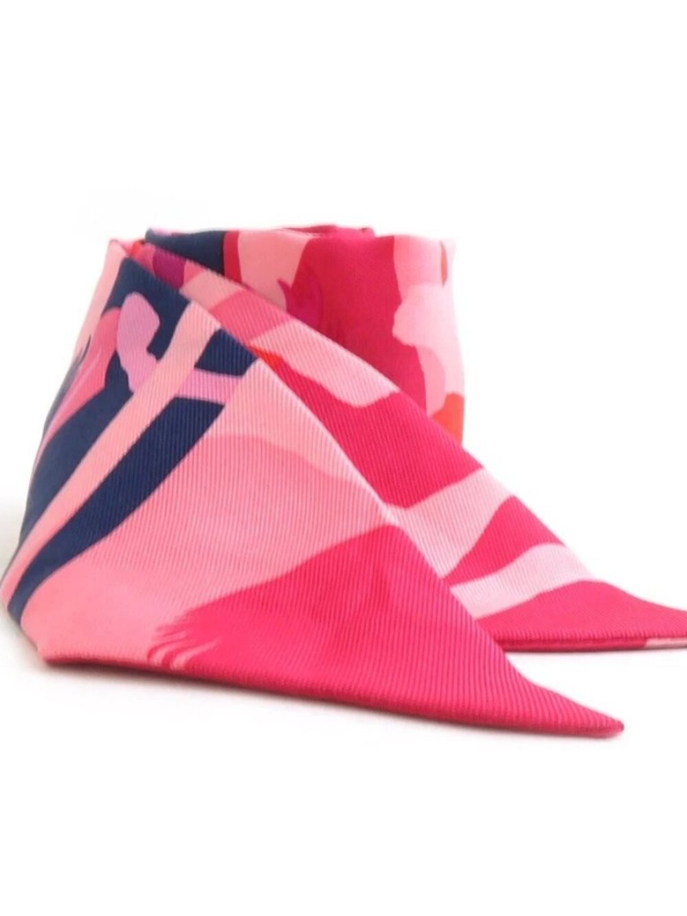 Auth HERMES Twilly Ribbon Scarf Pink/Navy Silk